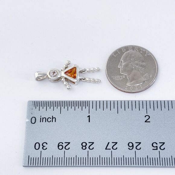 Vintage Sterling Silver 925 Orange Cubic Zirconia Girl Pendant - Picture 7 of 7